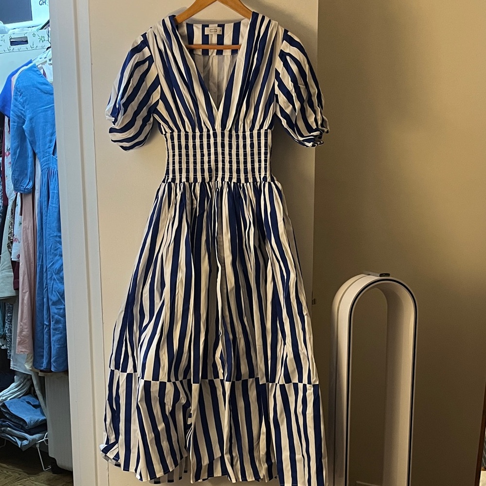 AYR Navy and White Midi Dress